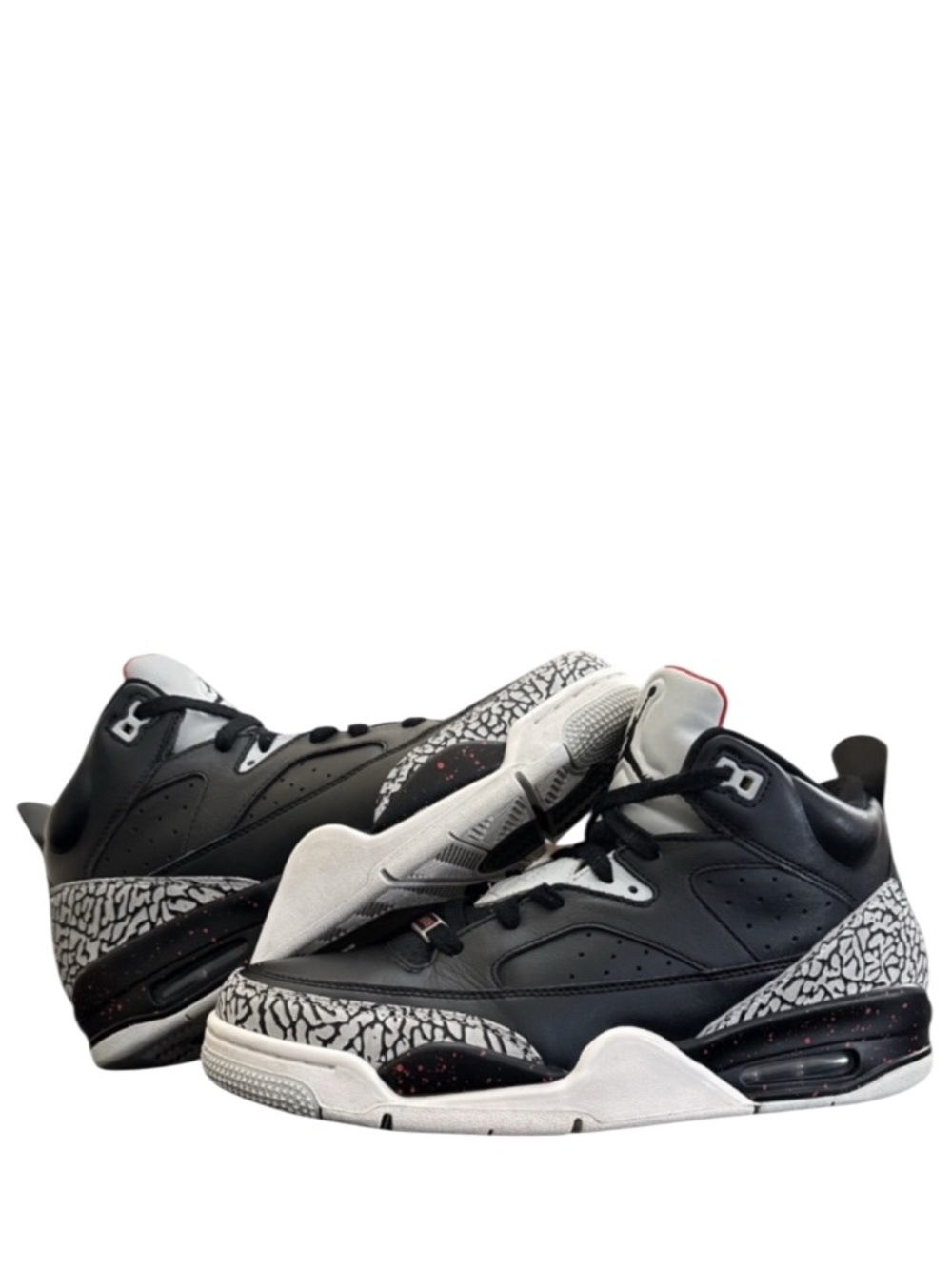 AIR JORDAN - BLACK GRAY WHITE LEATHER SON OF MARS LOW “BLACK CEMENT” SNEAKERS